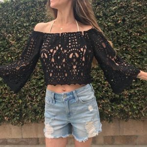 New Black Lace Crop Top